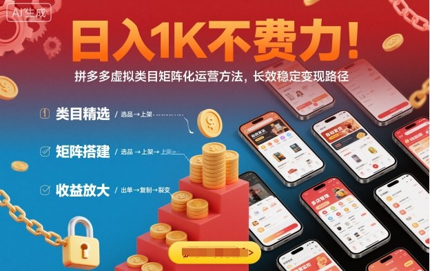 日入1K不费力！拼多多虚拟类目矩阵化运营方法，长效稳定变现路径-赛德副业库