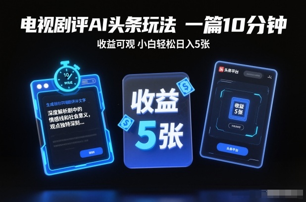 电视剧评AI头条玩法，一篇10分钟，收益可观，小白轻松日入5张+【独家】-赛德副业库