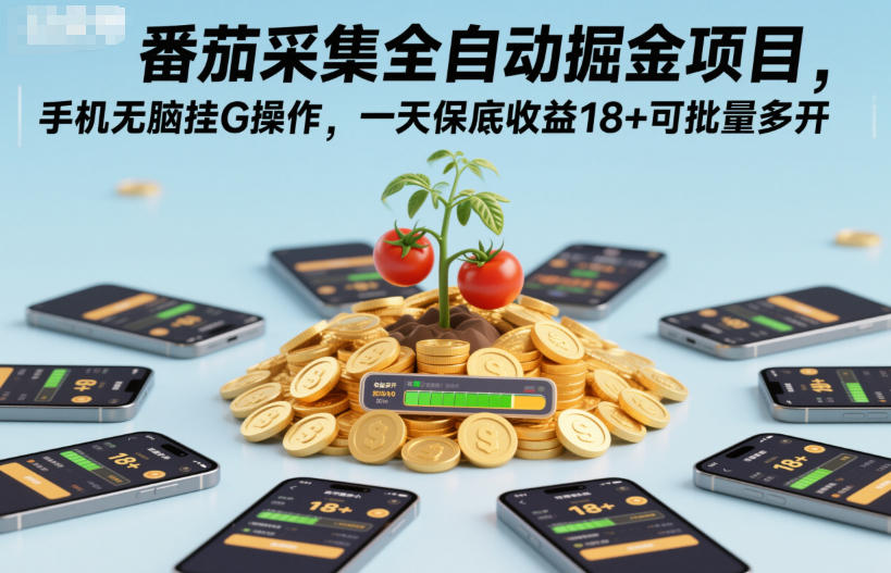 番茄采集全自动掘金项目,手机无脑挂G操作,一天保底收益18+可批量多开【揭秘】-赛德副业库