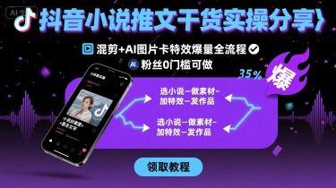 抖音小说推文干货实操分享，混剪+AI图片卡特效爆量全流程，0粉丝0门槛可做-赛德副业库