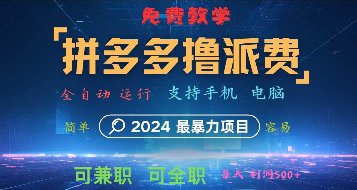 拼多多撸派费,2024最暴利的项目。软件全自动运行,日下1000单。每天利润500+,免费-赛德副业库