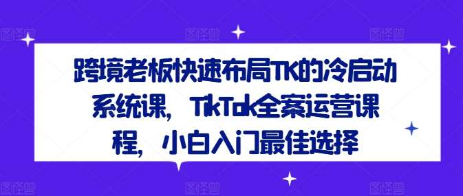 跨境老板快速布局TK的冷启动系统课，TikTok全案运营课程，小白入门最佳选择-赛德副业库
