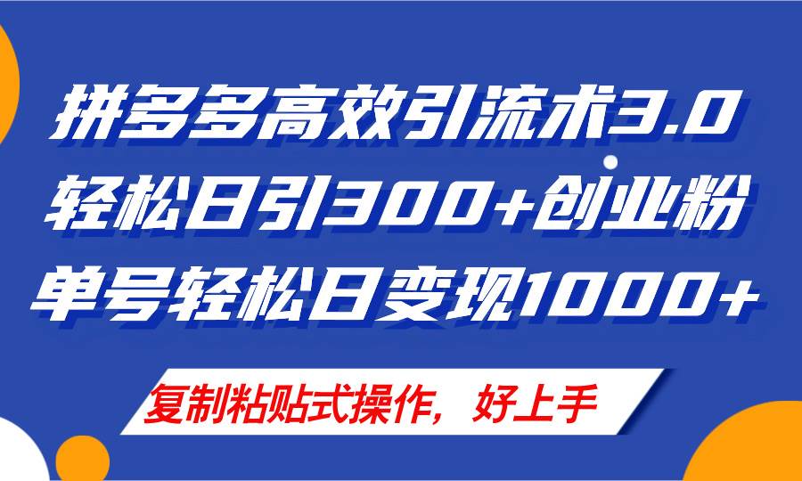 （11917期）拼多多店铺引流技术3.0，日引300+付费创业粉，单号轻松日变现1000+-赛德副业库