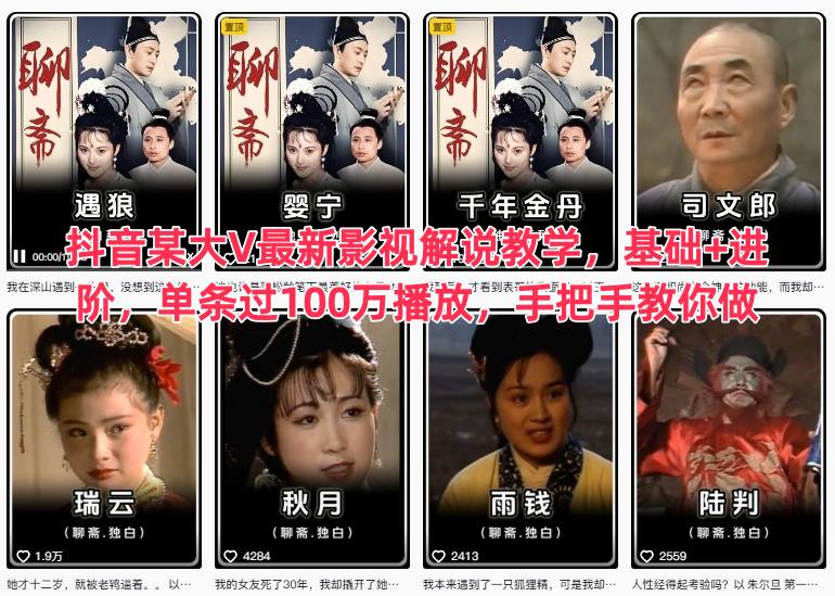 抖音某大V最新影视解说教学,基础+进阶,单条过100万播放,手把手教你做-赛德副业库