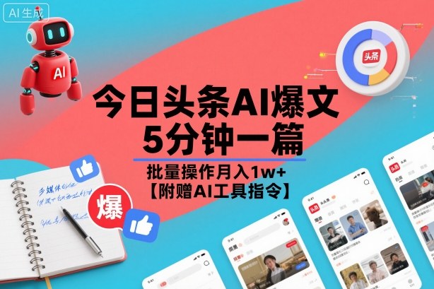 今日头条AI爆文,5分钟一篇,批量操作月入1w+【附赠AI工具指令】-赛德副业库