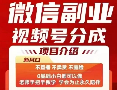 微信副业视频号分成，不直播 不卖货 不露脸，三五分钟即可完成一条作，每日收益几十、几张不等-赛德副业库