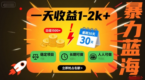 一天收益1-2k+ 稳定项目,暑期暴力蓝海项目,长期稳定,人人可做【揭秘】-赛德副业库