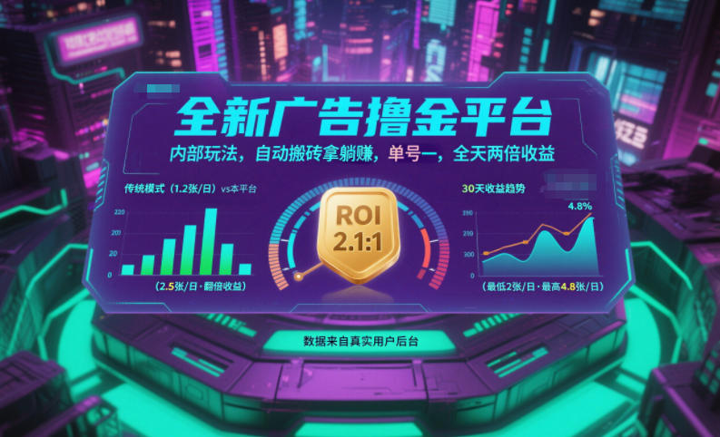 全新广告撸金平台,内部玩法,自动搬砖拿躺賺,单号一天保底2张+,全天两倍收益【揭秘】-赛德副业库