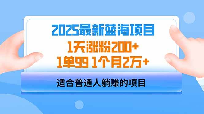 （14573期）2025蓝海项目 1天涨粉200+ 1单99 1个月2万+-赛德副业库