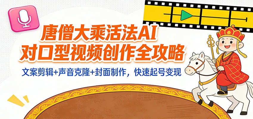 “大乘活法”AI对口型视频创作全攻略：文案剪辑+声音克隆+封面制作，快速起号变现-赛德副业库