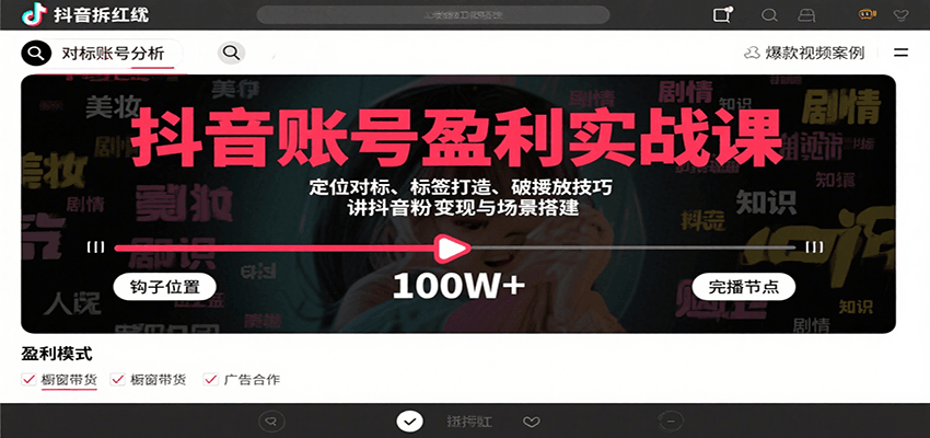 抖音账号盈利实战课,定位对标、标签打造、破播放技巧,讲涨粉变现与场景搭建-赛德副业库