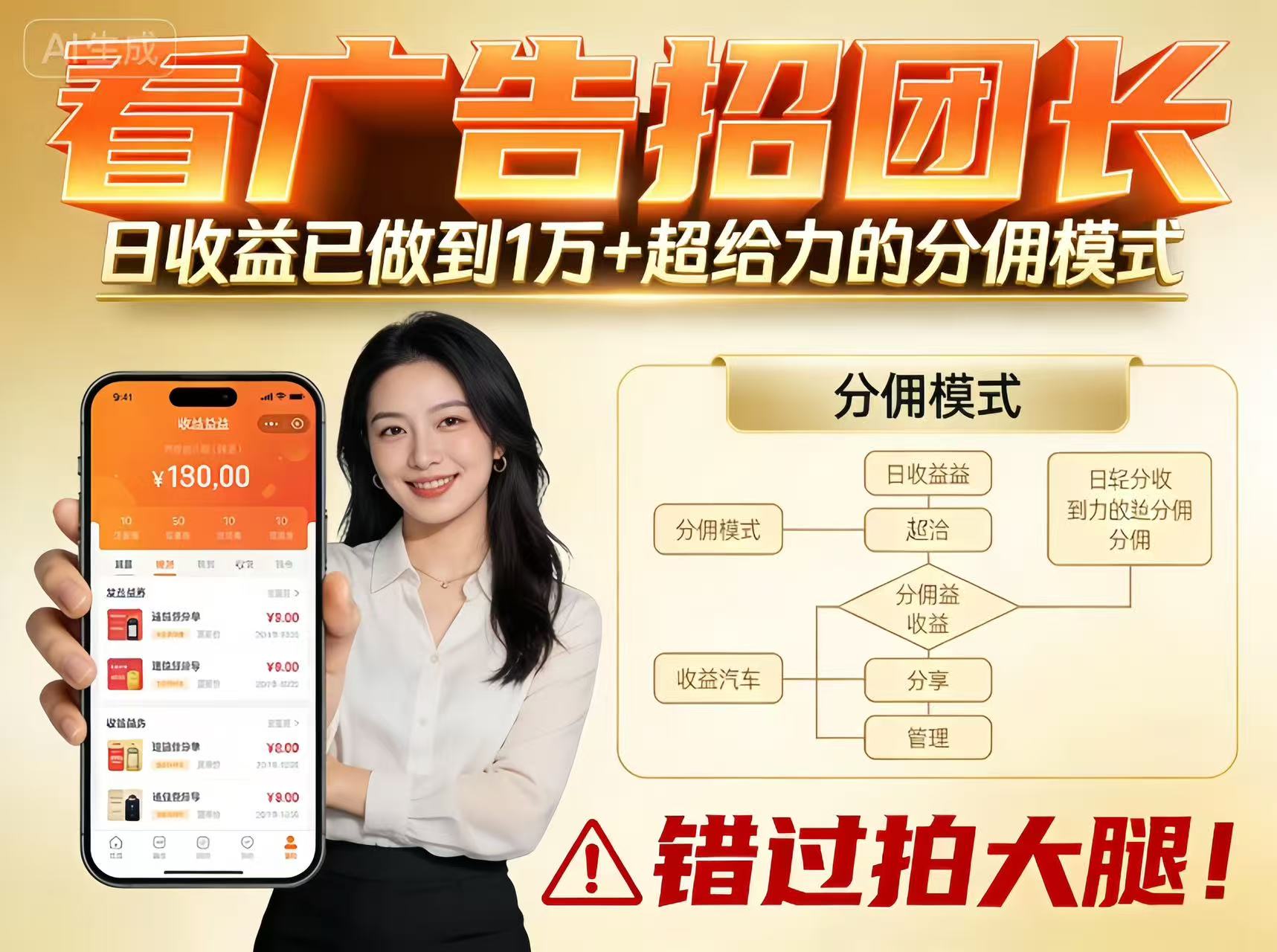 看广告招团长,团队收益已做到日入1万,分佣模式超给力,错过拍大腿-赛德副业库