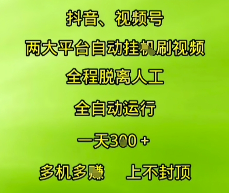 抖音视频号两大平台自动运行，全程脱离人工，自动获取收益，一天3张+，多机多挣，上不封顶【揭秘】-赛德副业库