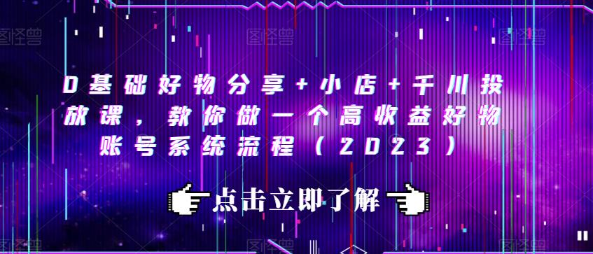 0基础好物分享+小店+千川投放课，教你做一个高收益好物账号系统流程（2023）-赛德副业库