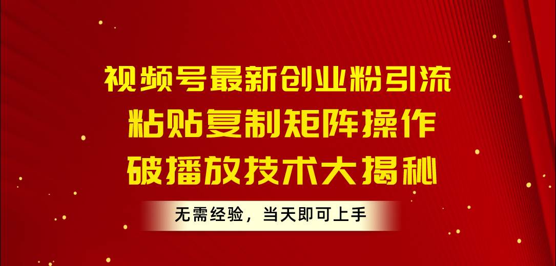 （10803期）视频号最新创业粉引流，粘贴复制矩阵操作，破播放技术大揭秘，无需经验…-赛德副业库