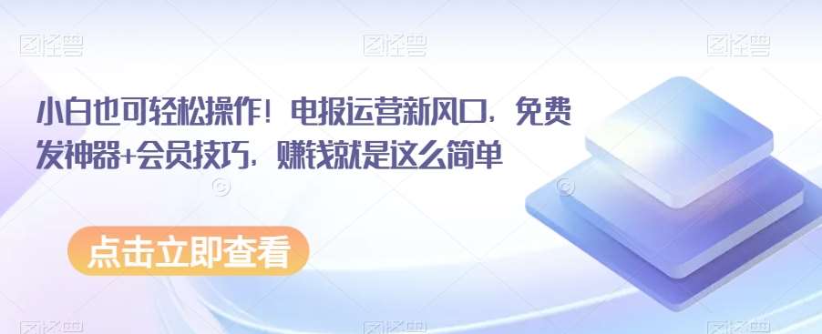 小白也可轻松操作！电报运营新风口，免费发神器+会员技巧，赚钱就是这么简单-赛德副业库