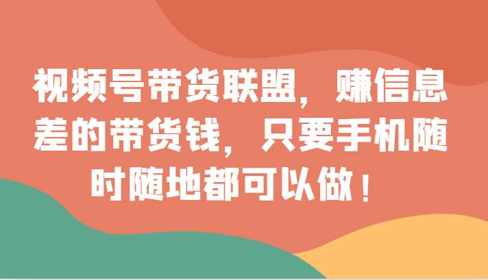 视频号带货联盟，赚信息差的带货钱，只需手机随时随地都可以做！-赛德副业库