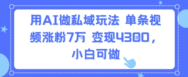 用AI做私域玩法,单条视频涨粉7W变现4.3k,小白可做-赛德副业库
