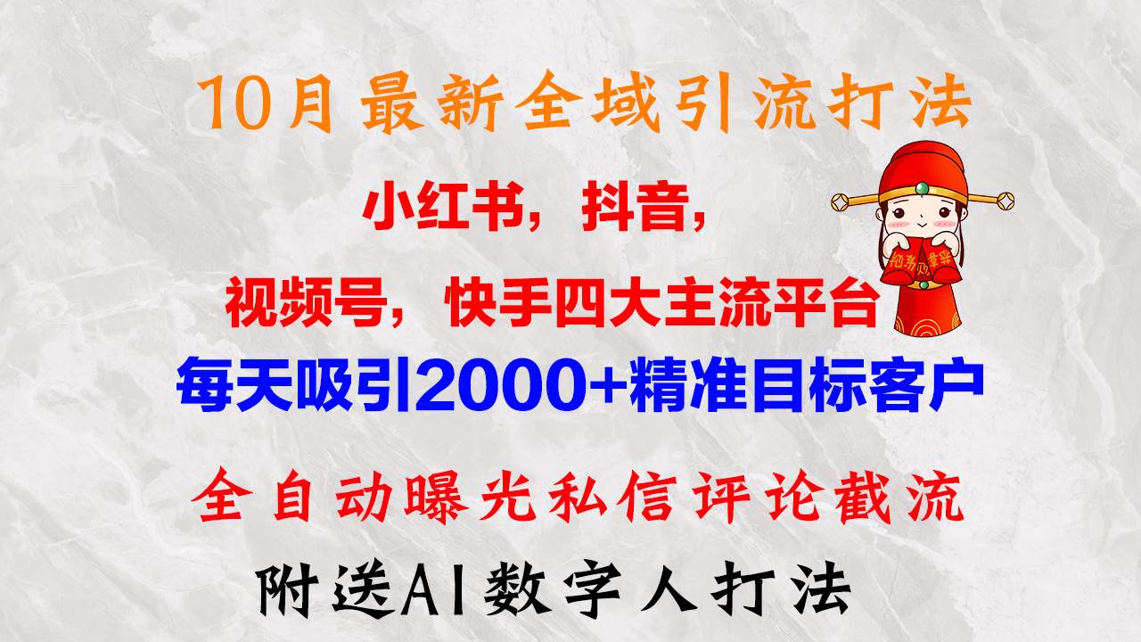 （12921期）10月最新小红书，抖音，视频号，快手四大平台全域引流，，每天吸引2000…-赛德副业库