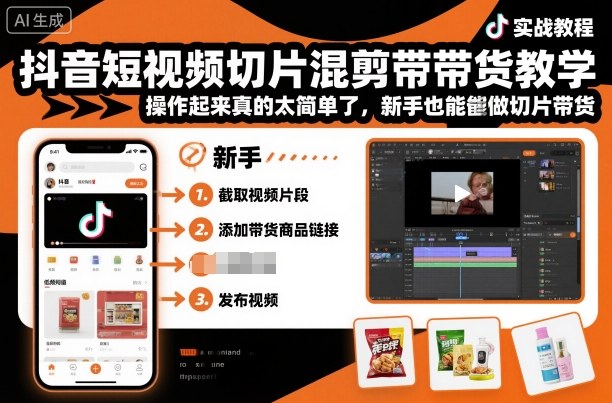 抖音短视频切片混剪带货教学,操作起来真的太简单了,新手也能做切片带货-赛德副业库
