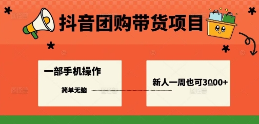 抖音团购带货项目，一部手机简单操作，一周3k+-赛德副业库