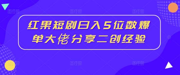 红果短剧日入5位数爆单大佬分享二创经验-赛德副业库