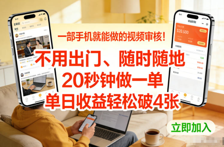 一部手机就能做的视频审核!不用出门,随时随地,20秒钟做一单,单日收益轻松破4张【揭秘】-赛德副业库