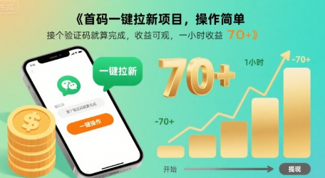 首码一键拉新项目,操作简单,接个验证码就算完成,收益可观, 一小时收益70+【揭秘】-赛德副业库