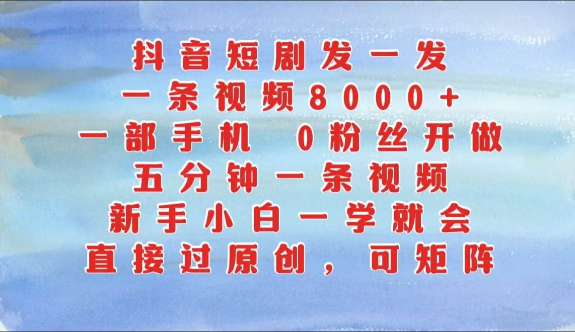 抖音短剧发一发，一条视频8000+，五分钟一条视频，新手小白一学就会，只要一部手机…-赛德副业库