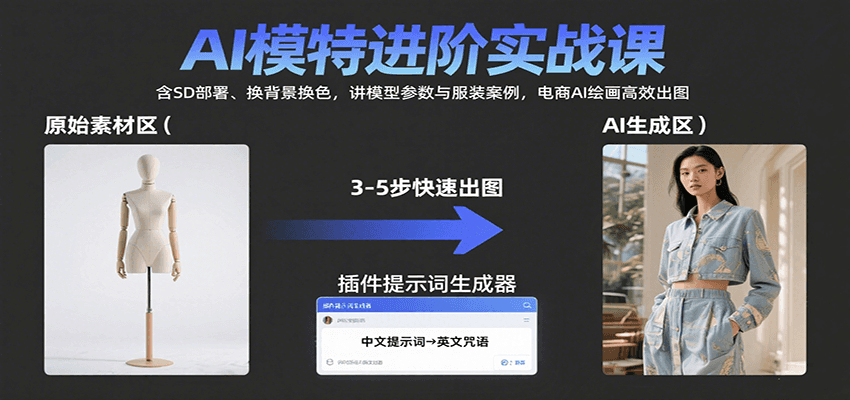 AI模特进阶实战课:含SD部署、换背景换色,讲模型参数与服装案例,电商AI绘画高效出图-赛德副业库