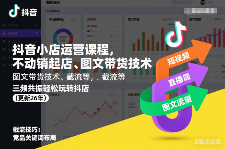 抖音小店运营课程，不动销起店、图文带货技术、截流等，三频共振轻松玩转抖店(更新26年)-赛德副业库