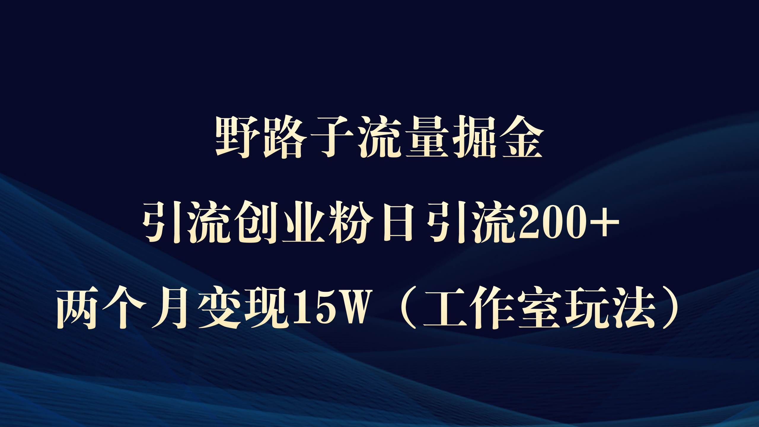 （9513期）野路子流量掘金，引流创业粉日引流200+，两个月变现15W（工作室玩法））-赛德副业库