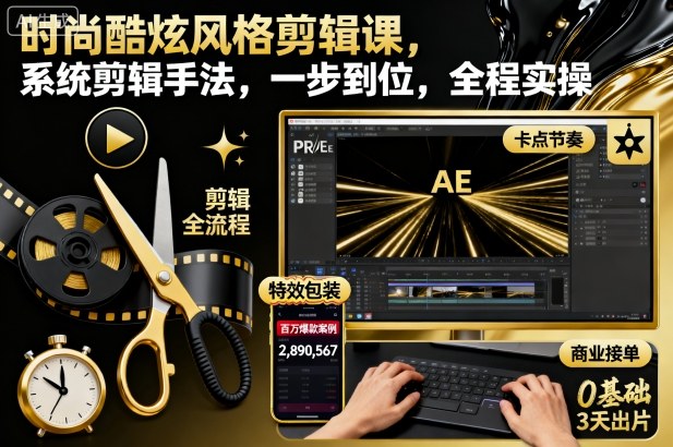 时尚酷炫风格剪辑课，系统剪辑手法，一步到位，全程实操-赛德副业库