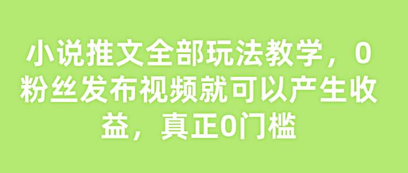 小说推文全部玩法教学，0粉丝发布视频就可以产生收益，真正0门槛-赛德副业库
