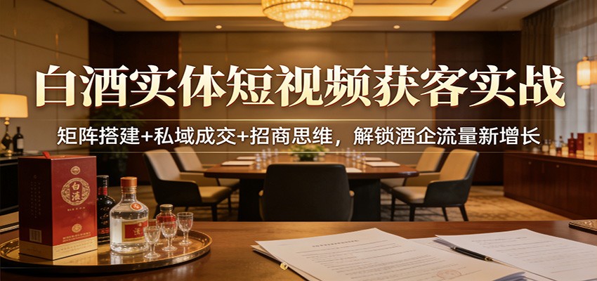 白酒实体短视频获客实战：矩阵搭建+私域成交+招商思维，解锁酒企流量新增长-赛德副业库