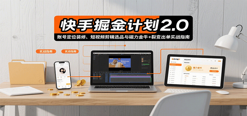 快手掘金计划2.0,账号定位装修、短视频剪辑选品与磁力金牛+裂变出单实战指南-赛德副业库
