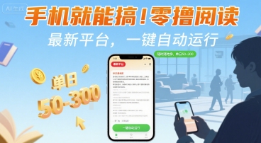 手机就能搞!零撸阅读挂G,最新平台,一键自动运行,随时随地挣,单日50-3张+【揭秘】-赛德副业库