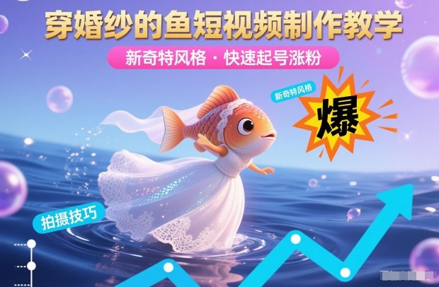 穿婚纱的鱼短视频制作教学,新奇特风格,快速起号涨粉-赛德副业库