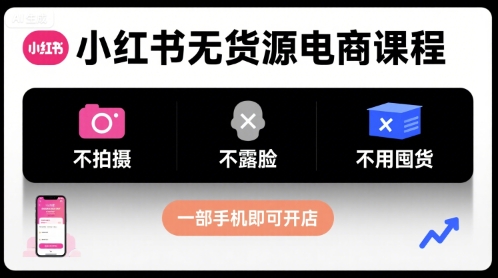 小红书无货源电商课程，不拍摄不露脸不用囤货，一部手机即可开店-赛德副业库