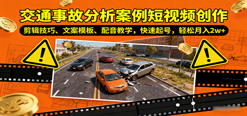 交通事故分析案例短视频创作，剪辑技巧、文案模板、配音教学，快速起号，轻松月入2w+-赛德副业库