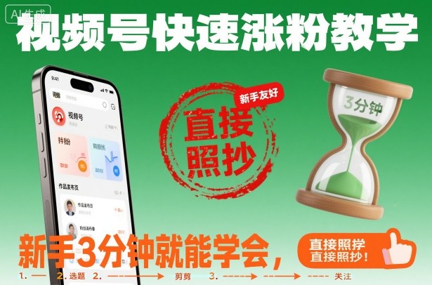 视频号快速涨粉教学，新手3分钟就能学会，直接照抄！-赛德副业库