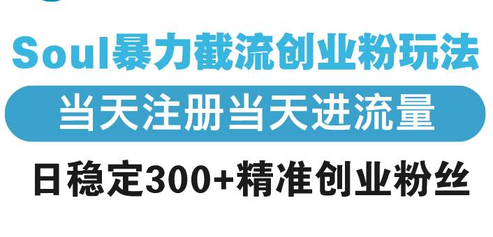 (13935期)Soul暴力截流创业粉玩法,当天注册当天进流量,日稳定300+精准创业粉丝-赛德副业库