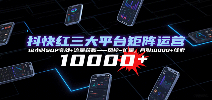 抖快红三大平台矩阵运营,12小时SOP实战+流量获取-风控-扩量,月引10000+线索-赛德副业库