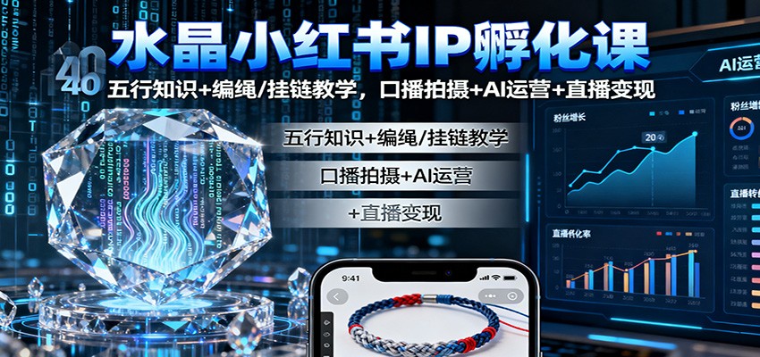 水晶小红书IP孵化课:五行知识+编绳/挂链教学,口播拍摄+AI运营+直播变现-赛德副业库