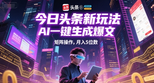 今日头条新玩法，AI一键生成爆文，矩阵操作，月入5位数-赛德副业库