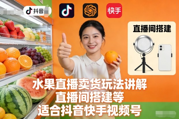 水果直播卖货玩法讲解、直播间搭建等，适合抖音快手视频号-赛德副业库