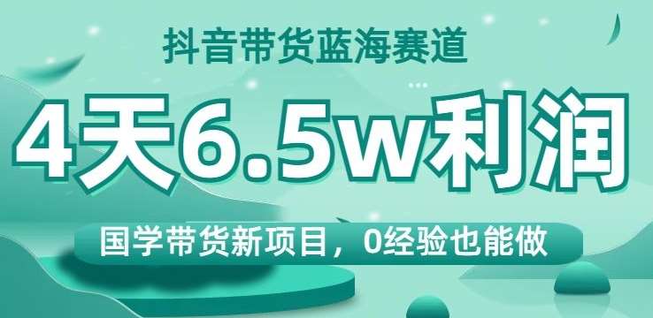 抖音带货蓝海赛道，国学带货新项目，0经验也能做，4天6.5w利润【揭秘】-赛德副业库
