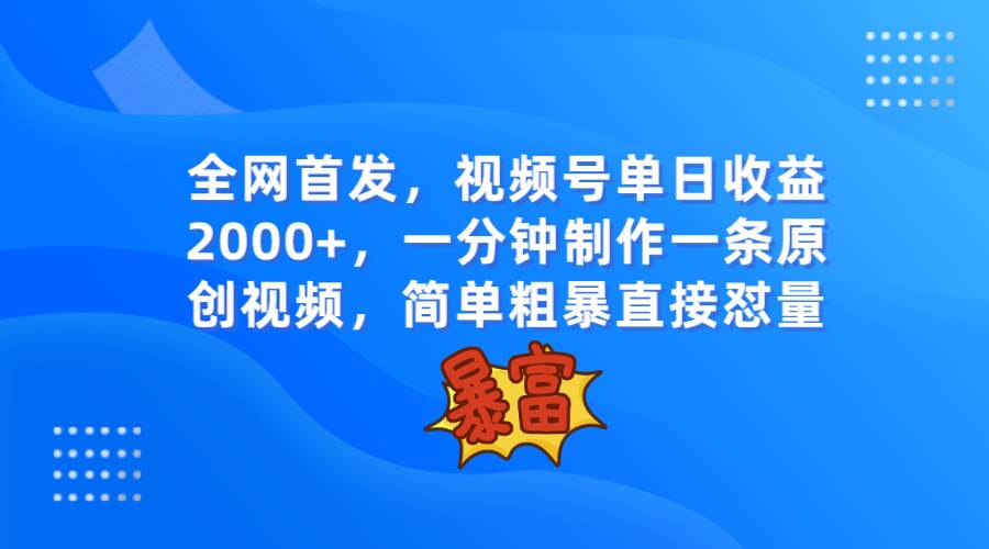 全网首发，视频号单日收益2000+，一分钟制作一条原创视频，简单粗暴-赛德副业库