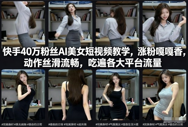 快手40万粉丝博主AI美女短视频教学,涨粉嘎嘎香,动作丝滑流畅,吃遍各大平台流量-赛德副业库