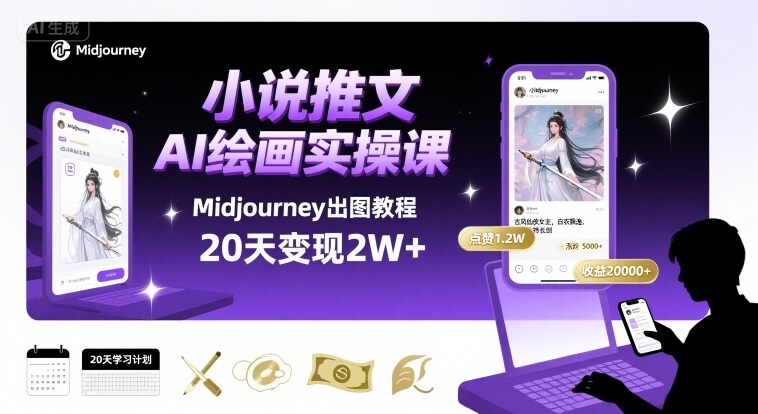 小说推文干货分享之AI绘画MJ出图实操课，用Midjourney做小说推文，20天挣2w-赛德副业库